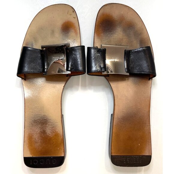 Gucci Block Low Heel Women's Black Leather Slides Sandals Size US 7.5 B  *READ* - Picture 1 of 15